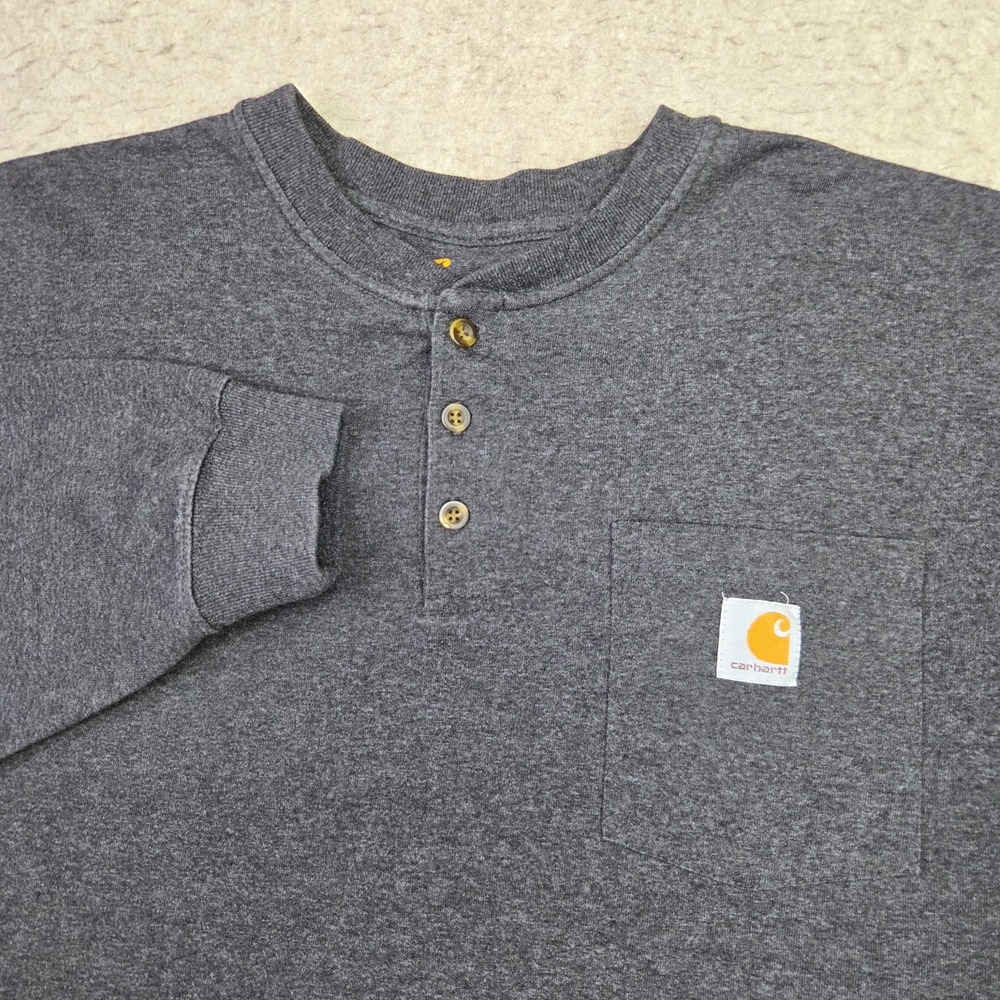 Carhartt Pocket Henley T-Shirt Mens XL Dark Gray Loose Fit Heavyweight K128 CRH